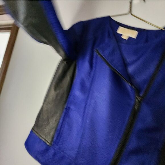 MICHAEL Michael Kors NEW AZURITE Moto Faux Leather Zip Jacket 4 See Photo 4 Wear - Picture 9 of 10